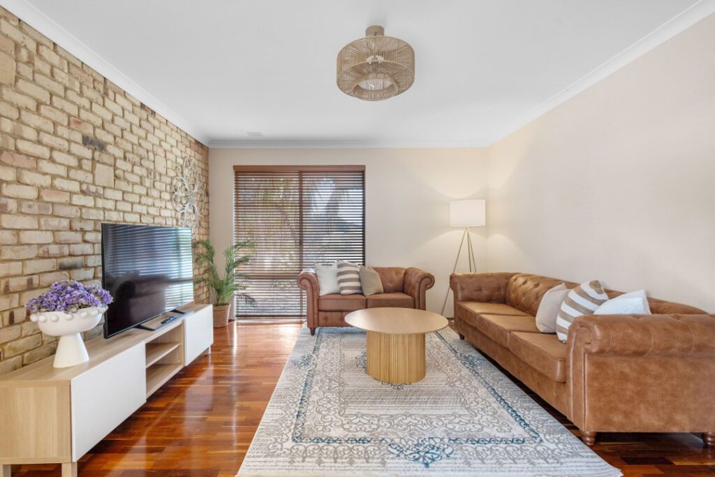 Cozy living room with stylish decor at Sepal Stays.