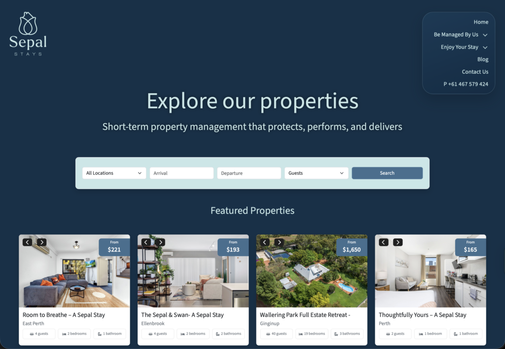 Sepal Stays Booking Site