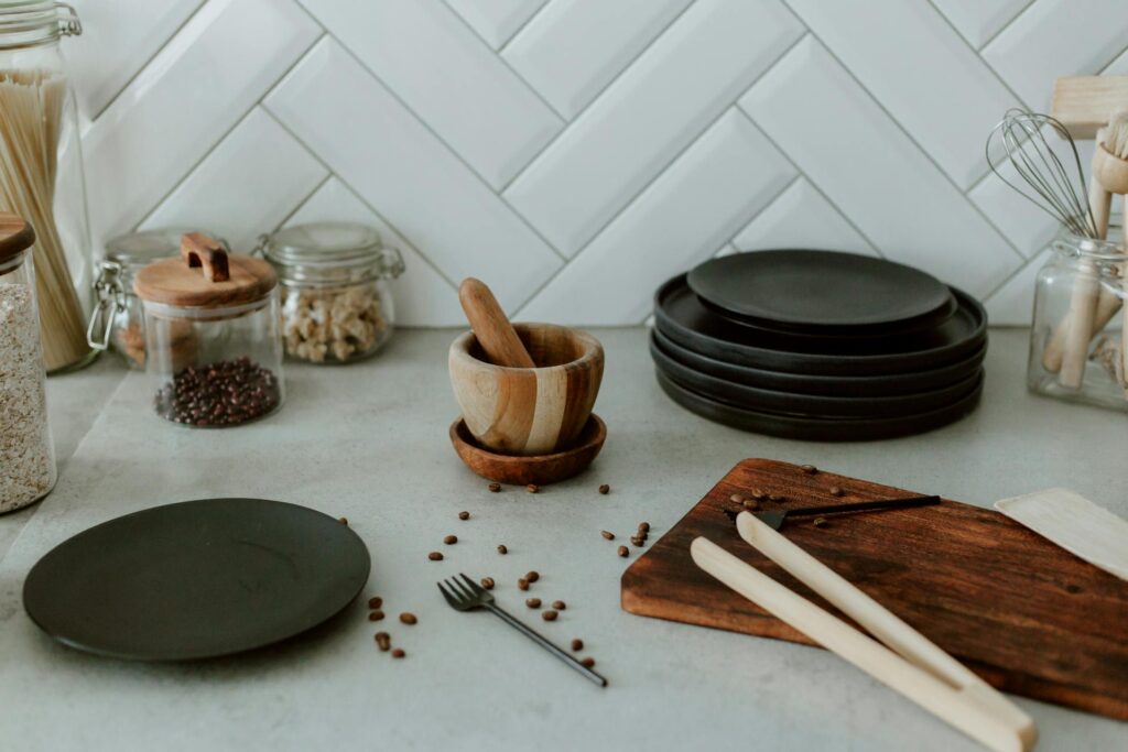 Airbnb kitchen essentials countertop tableware and pantry jars